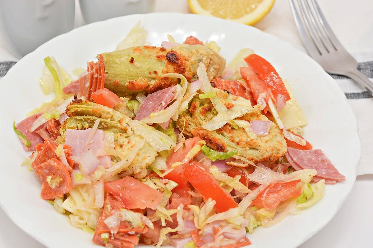 Low Carb Chopped Italian Salad With Crispy Artichoke