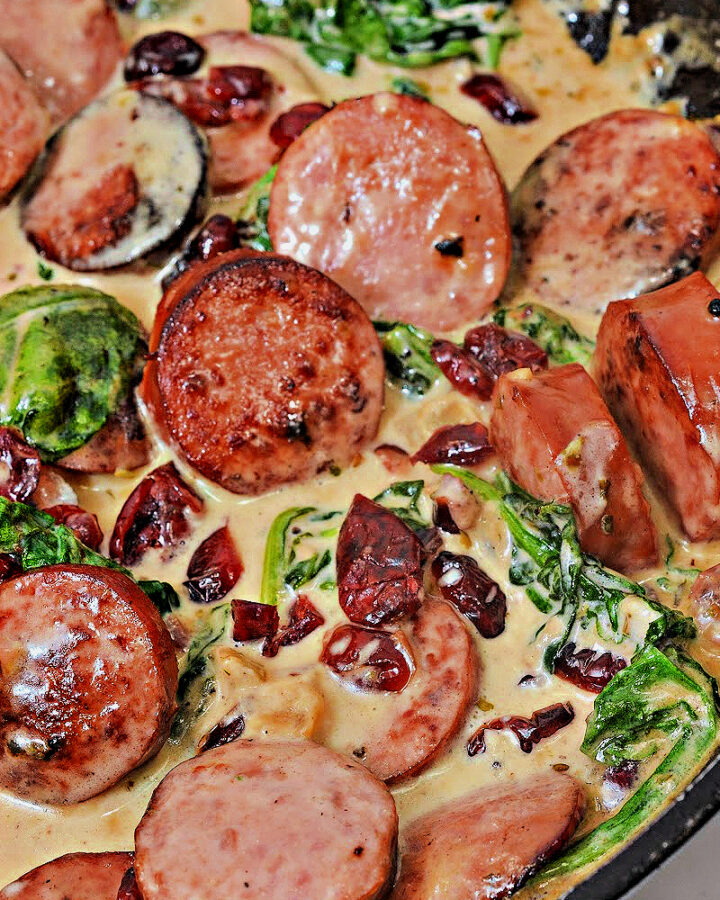 Low Carb Cheesy White Cheddar Kielbasa Skillet