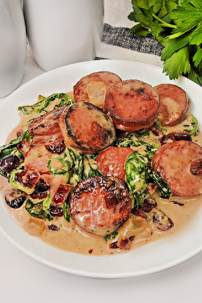 Low Carb Cheesy White Cheddar Kielbasa Skillet