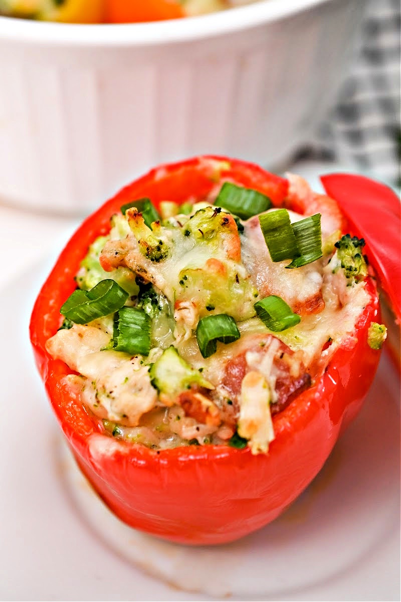 Keto Ranch Chicken and Broccoli Stuffed Peppers