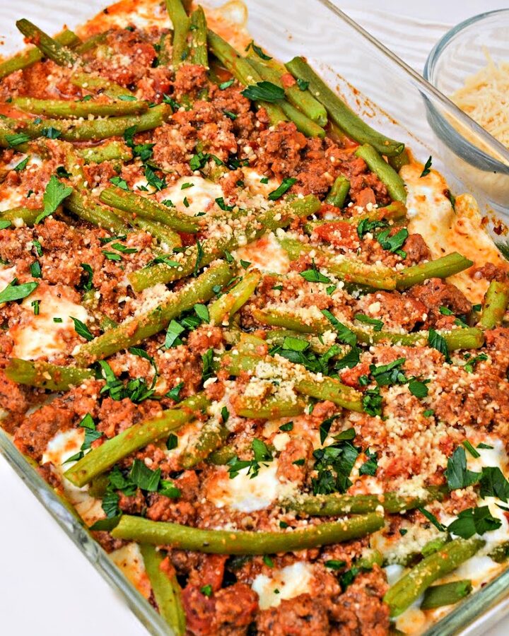 Low Carb Italian Ground Beef and Green Beans Bake