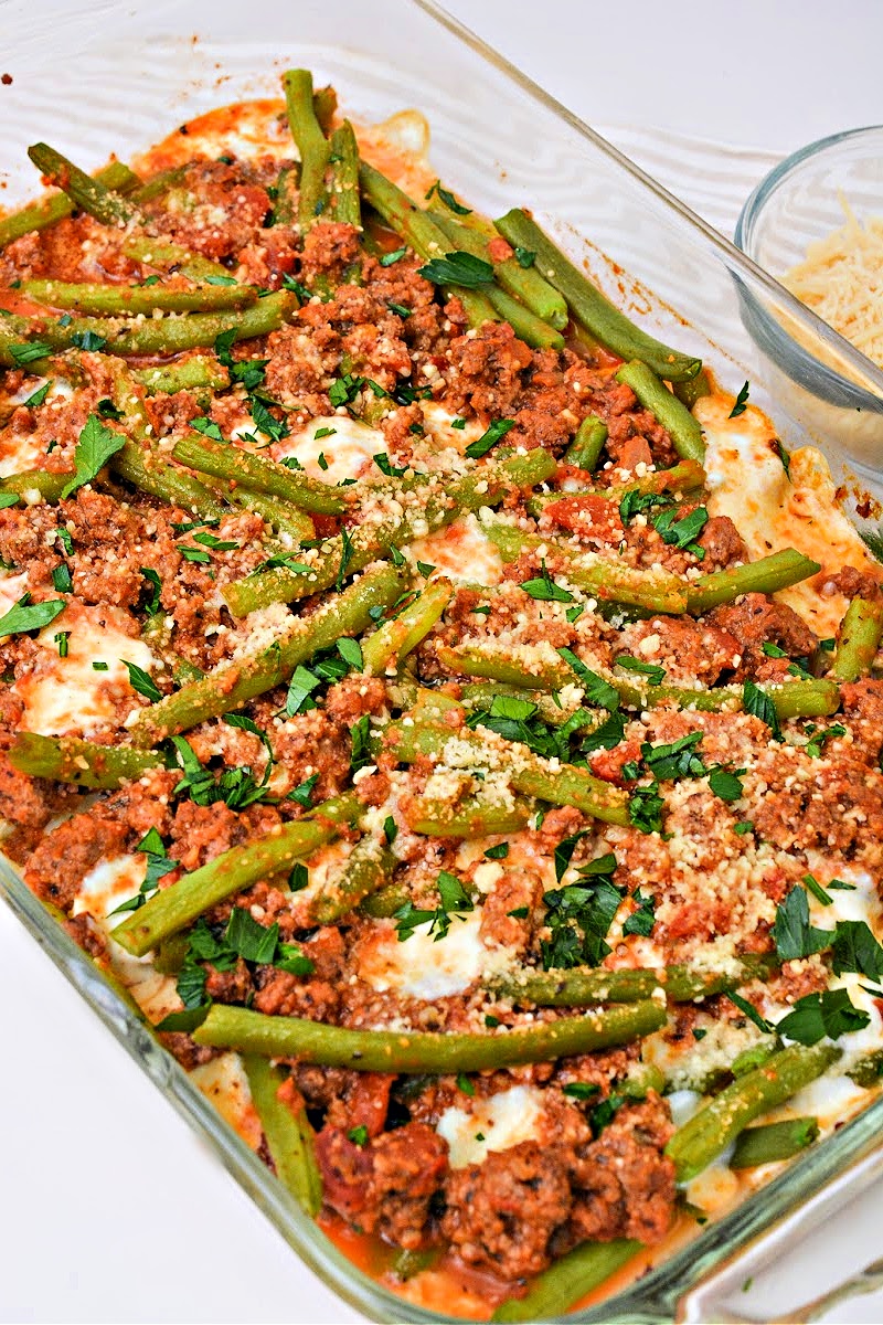 Low Carb Italian Ground Beef and Green Beans Bake