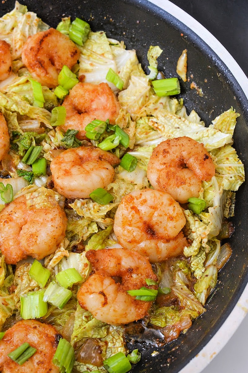 Keto Lemon Sautéed Napa Cabbage With Shrimp